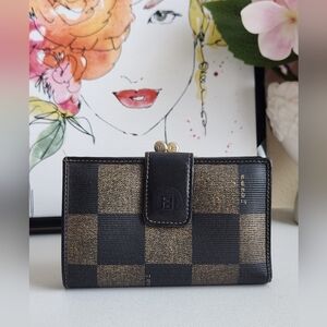 Fendi Brown and Black Checkered Leather Wallet